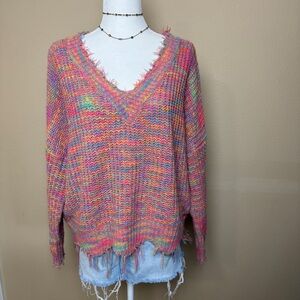 Main Strip Multi Color Oversized V-Neck Sweater